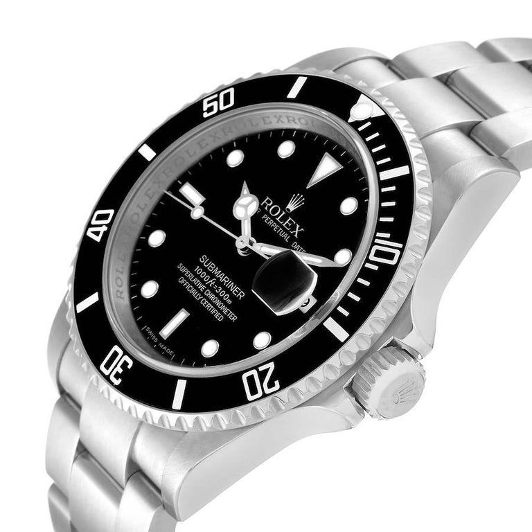 Rolex Submariner Black Dial Steel Mens Watch 16610 Box Card at 1stDibs
