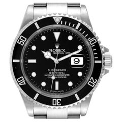 Rolex Submariner Black Dial Steel Mens Watch 16610 Box Card