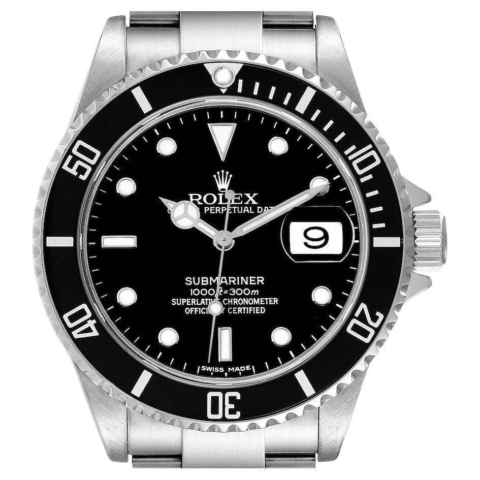 Rolex Submariner Black Dial Steel Mens Watch 16610 Box Card For Sale