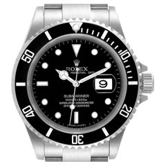 Rolex Submariner Black Dial Steel Mens Watch 16610 Box Card