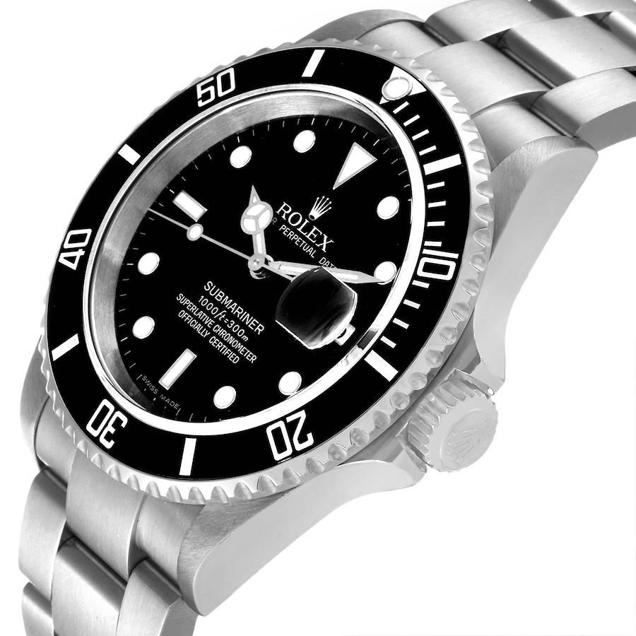 Men's Rolex Submariner Black Dial Steel Mens Watch 16610 Box Papers
