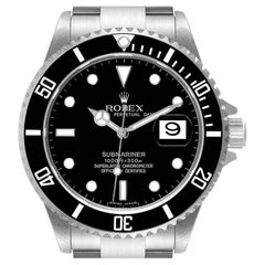 Rolex Submariner Black Dial Steel Mens Watch 16610 Box Papers
