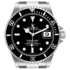 Rolex Submariner Black Dial Steel Mens Watch 16610 Box Papers