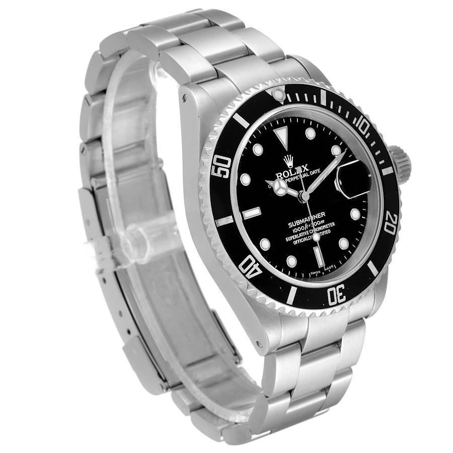 Rolex Submariner Black Dial Steel Mens Watch 16610 Box Service Card In Good Condition In Atlanta, GA