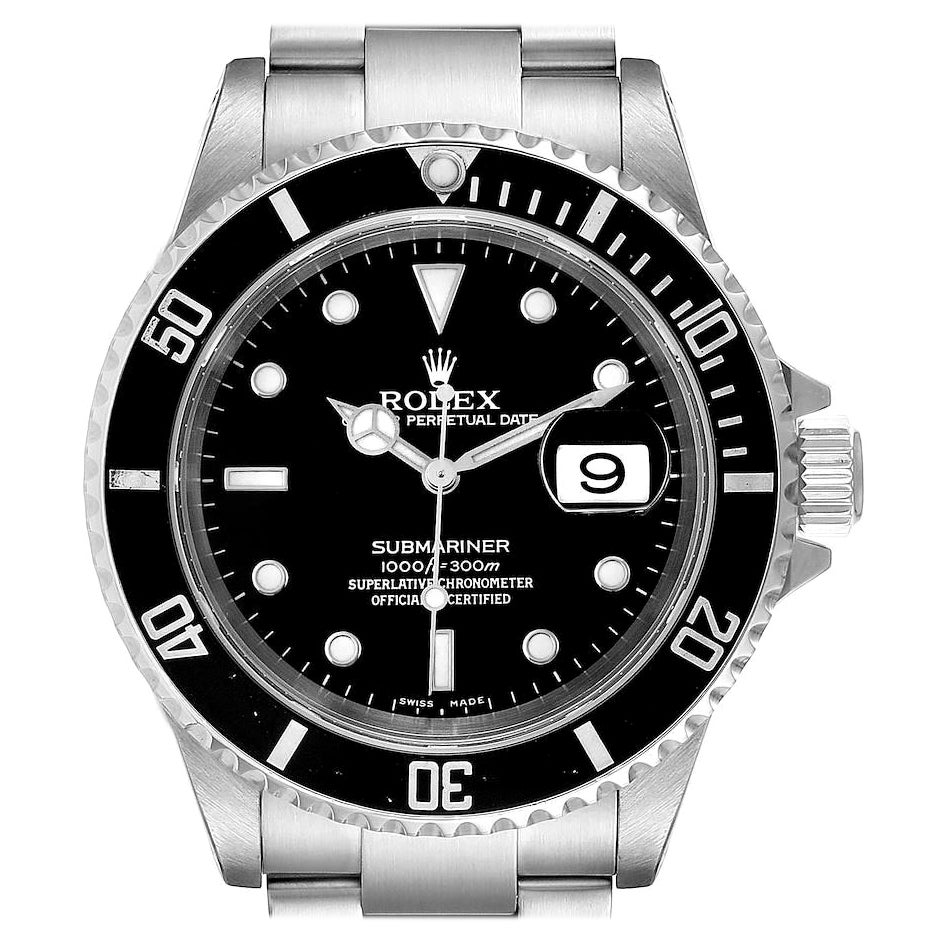 Rolex Submariner Black Dial Steel Mens Watch 16610 Box Service Card For Sale