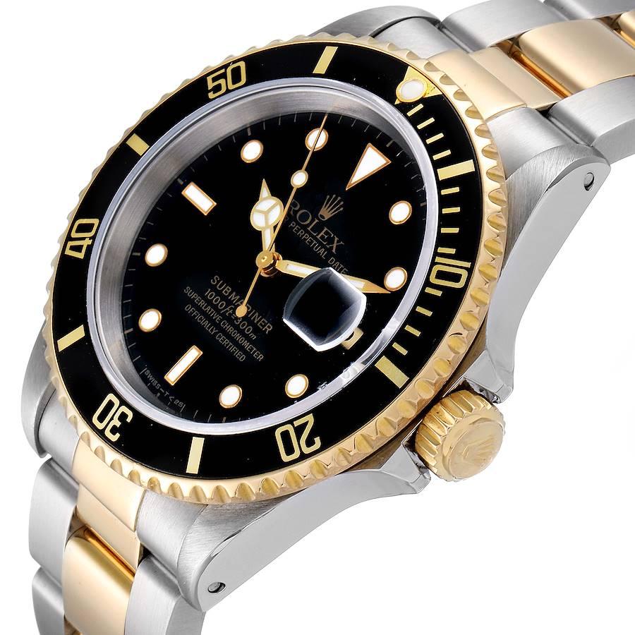 Rolex Submariner Black Dial Steel Yellow Gold Mens Watch 16613 Box Papers For Sale 1