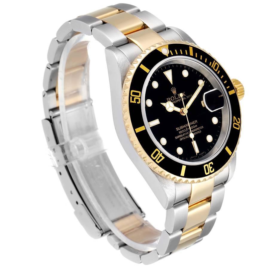 Rolex Submariner Black Dial Steel Yellow Gold Mens Watch 16613 In Good Condition In Atlanta, GA