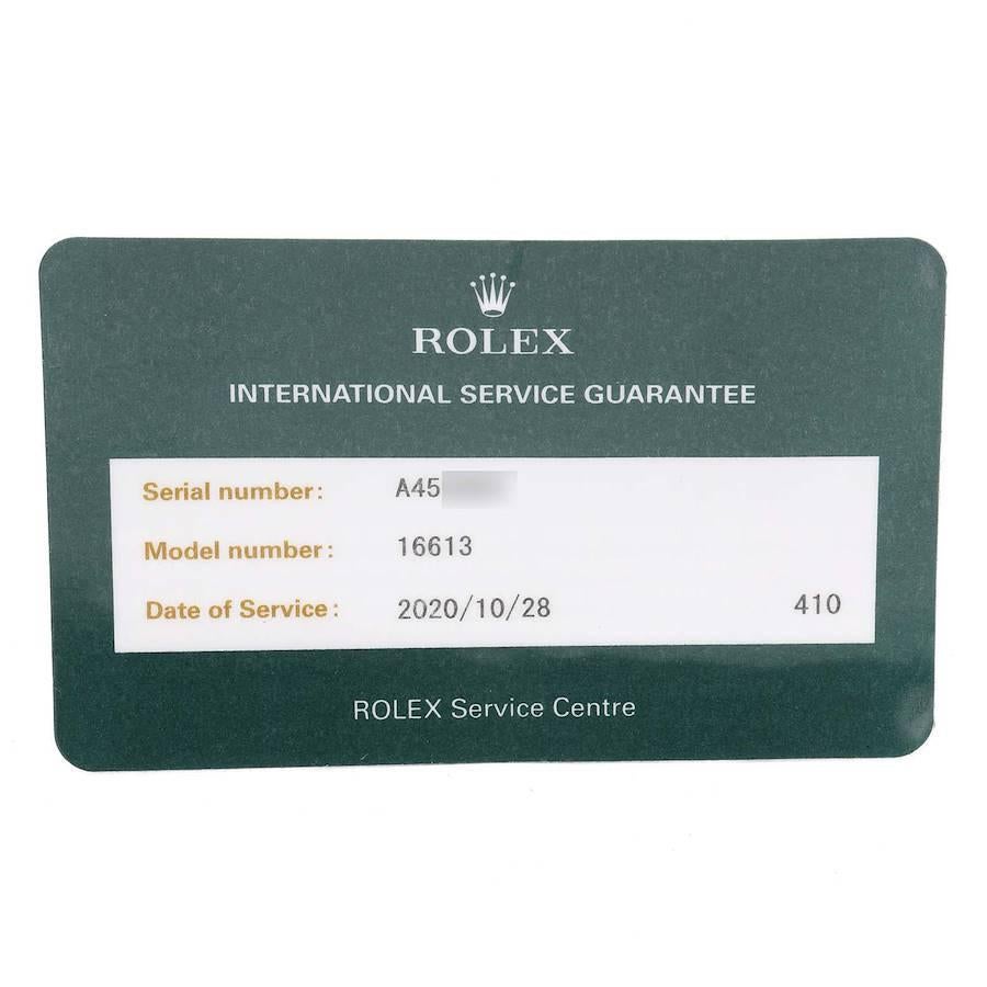Rolex Submariner Black Dial Steel Yellow Gold Watch 16613 Box Service Card For Sale 7