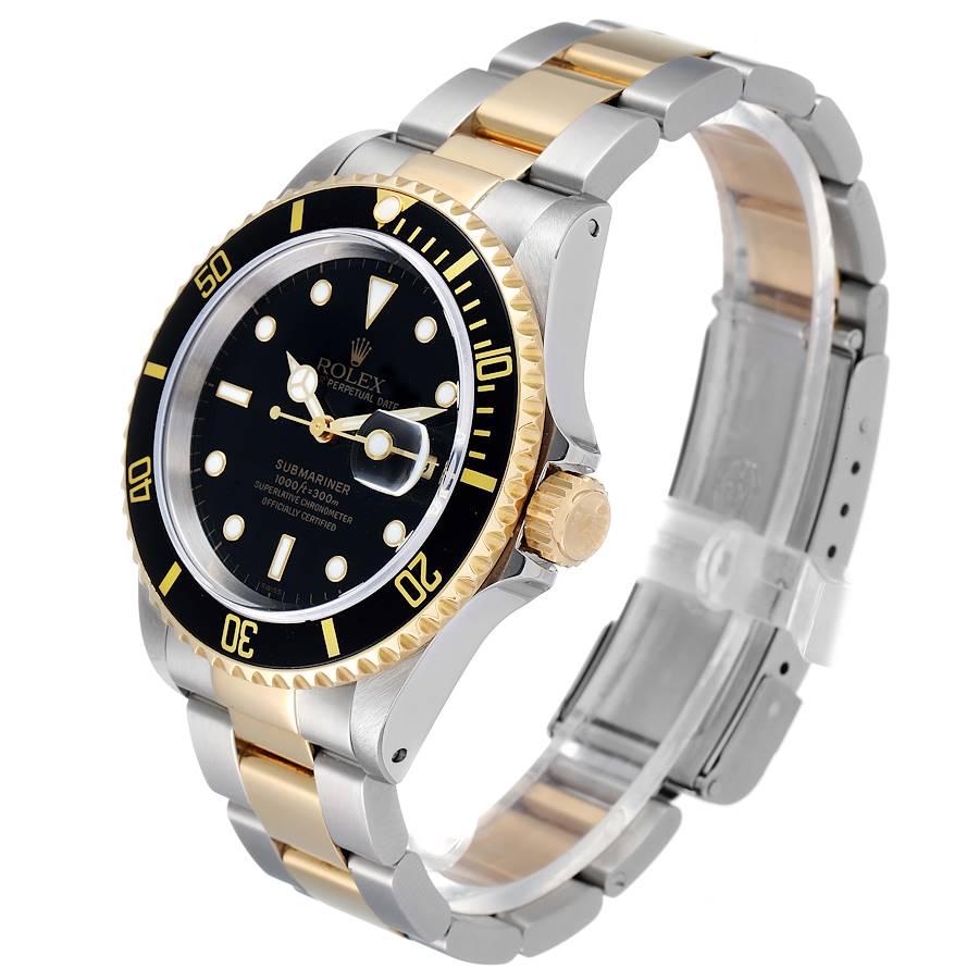 Men's Rolex Submariner Black Dial Steel Yellow Gold Watch 16613 Box Service Card For Sale