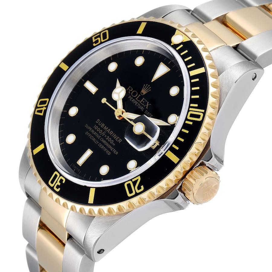 Rolex Submariner Black Dial Steel Yellow Gold Watch 16613 Box Service Card For Sale 1