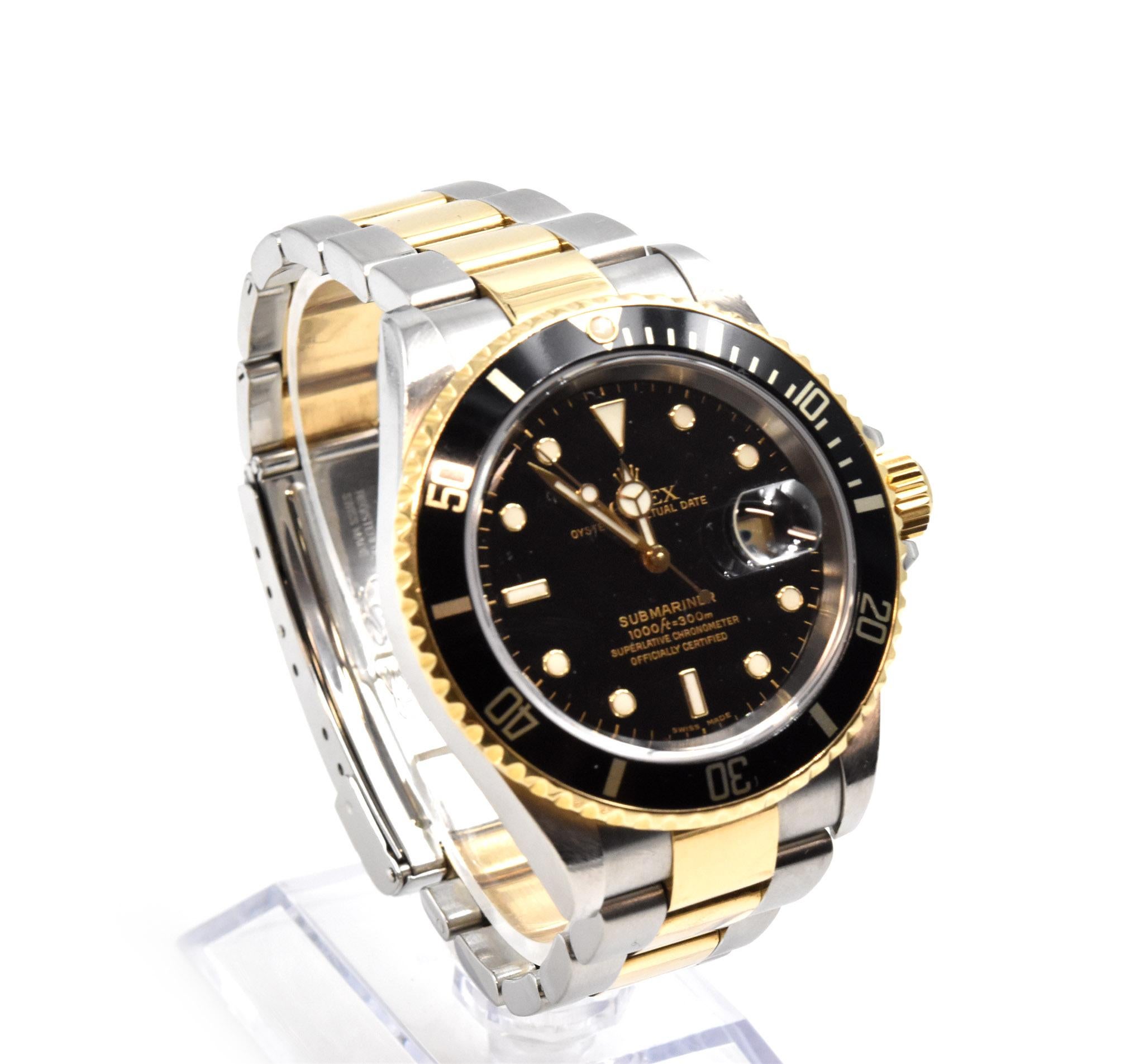 Movement: automatic 3135 movement
Function: hours, minutes, seconds, date
Case: round 40mm 18k yellow gold & stainless-steel case, sapphire crystal, 18k yellow gold bezel with black insert, yellow gold screw-down crown, waterproof to 100