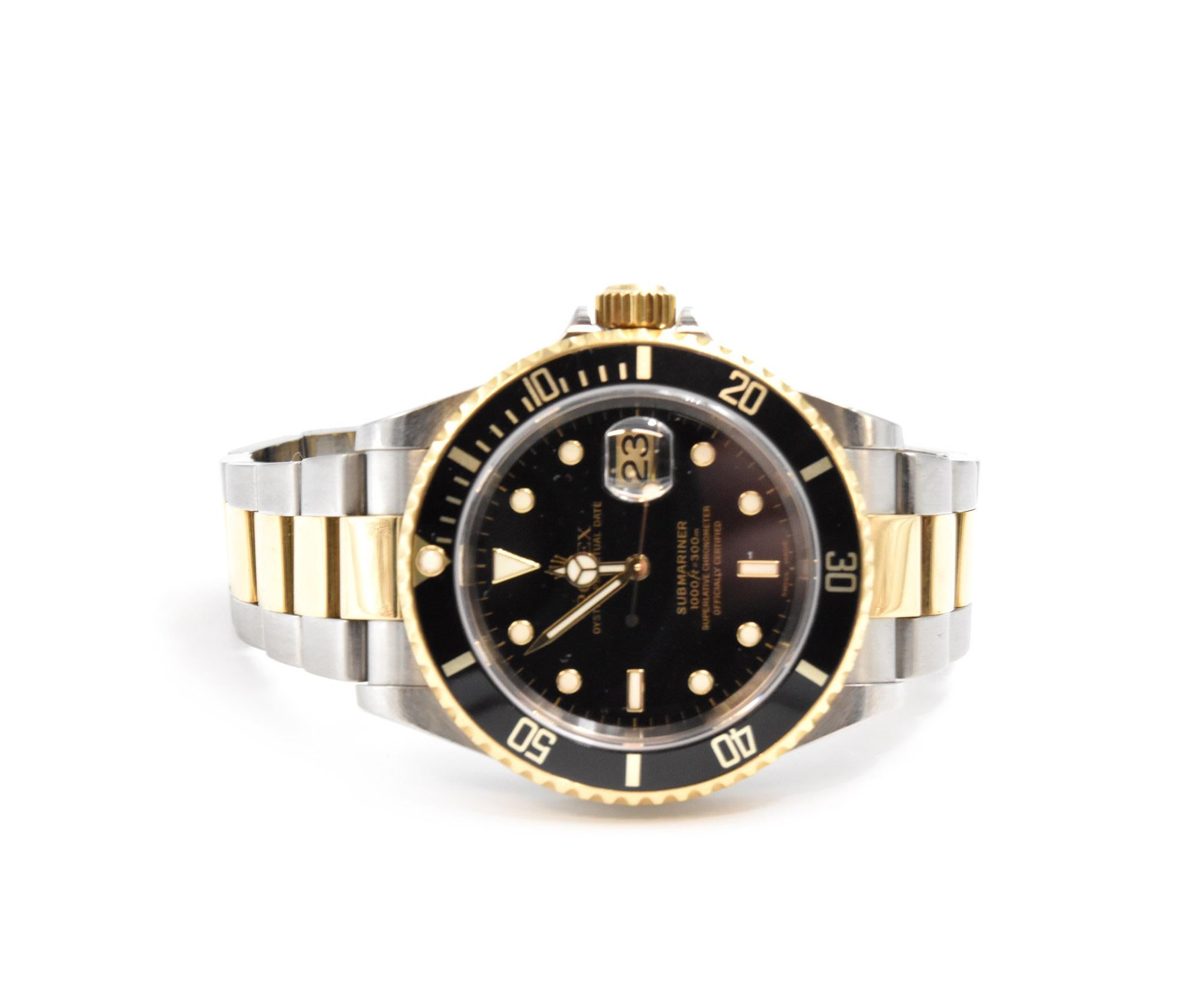 Rolex Submariner Black Dial Two-Tone 18 Karat Yellow Gold Watch Ref 16613 In Excellent Condition In Scottsdale, AZ
