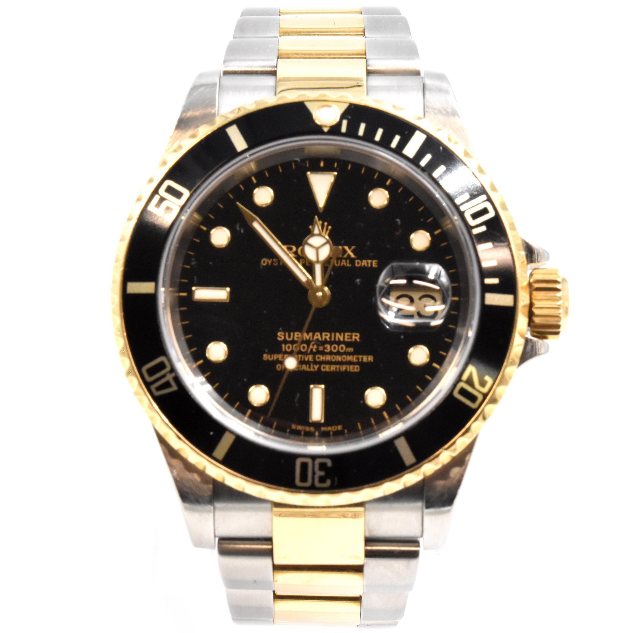 Rolex Submariner Black Dial Two-Tone 18 Karat Yellow Gold Watch Ref 16613