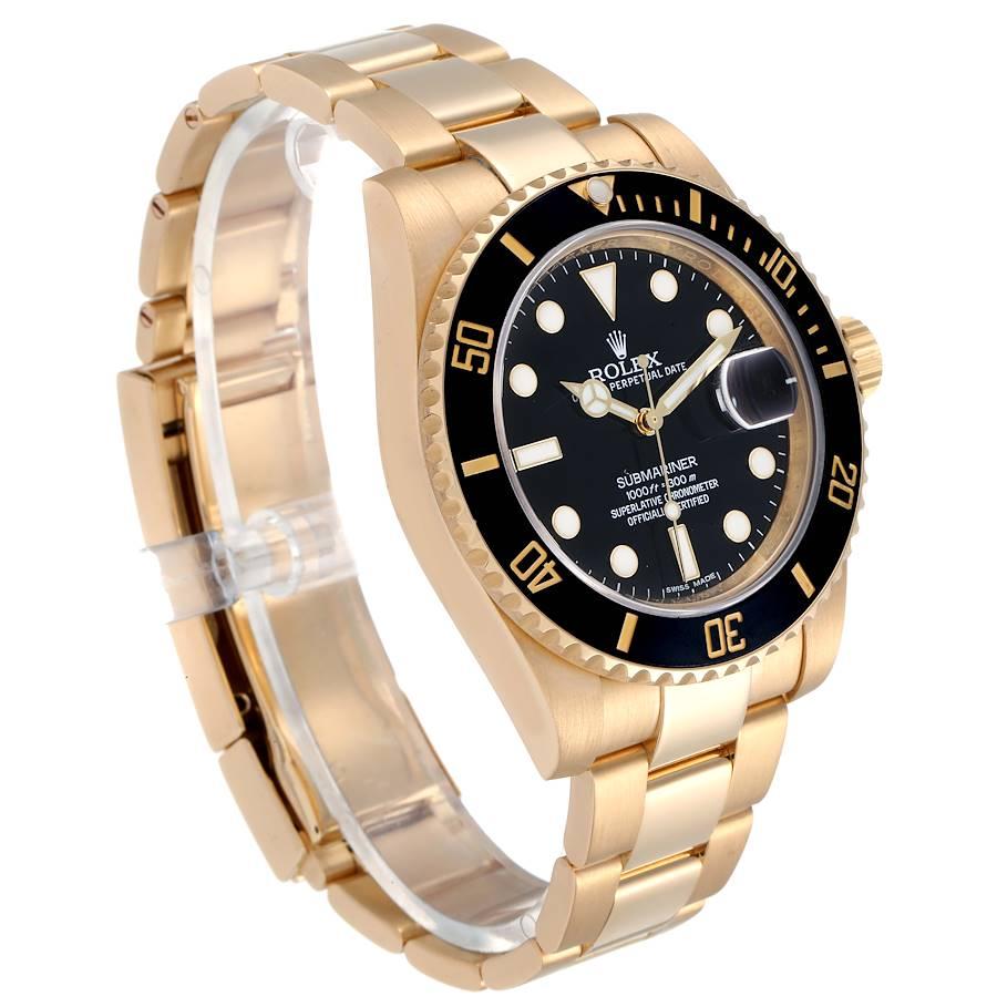 Rolex Submariner Black Dial Yellow Gold Men's Watch 116618 Box Card In Excellent Condition In Atlanta, GA