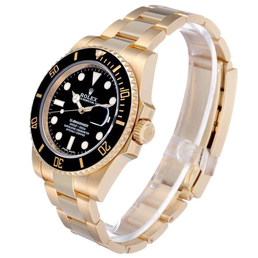Rolex Submariner Black Dial Yellow Gold Mens Watch 116618 Box Card In Excellent Condition For Sale In Atlanta, GA
