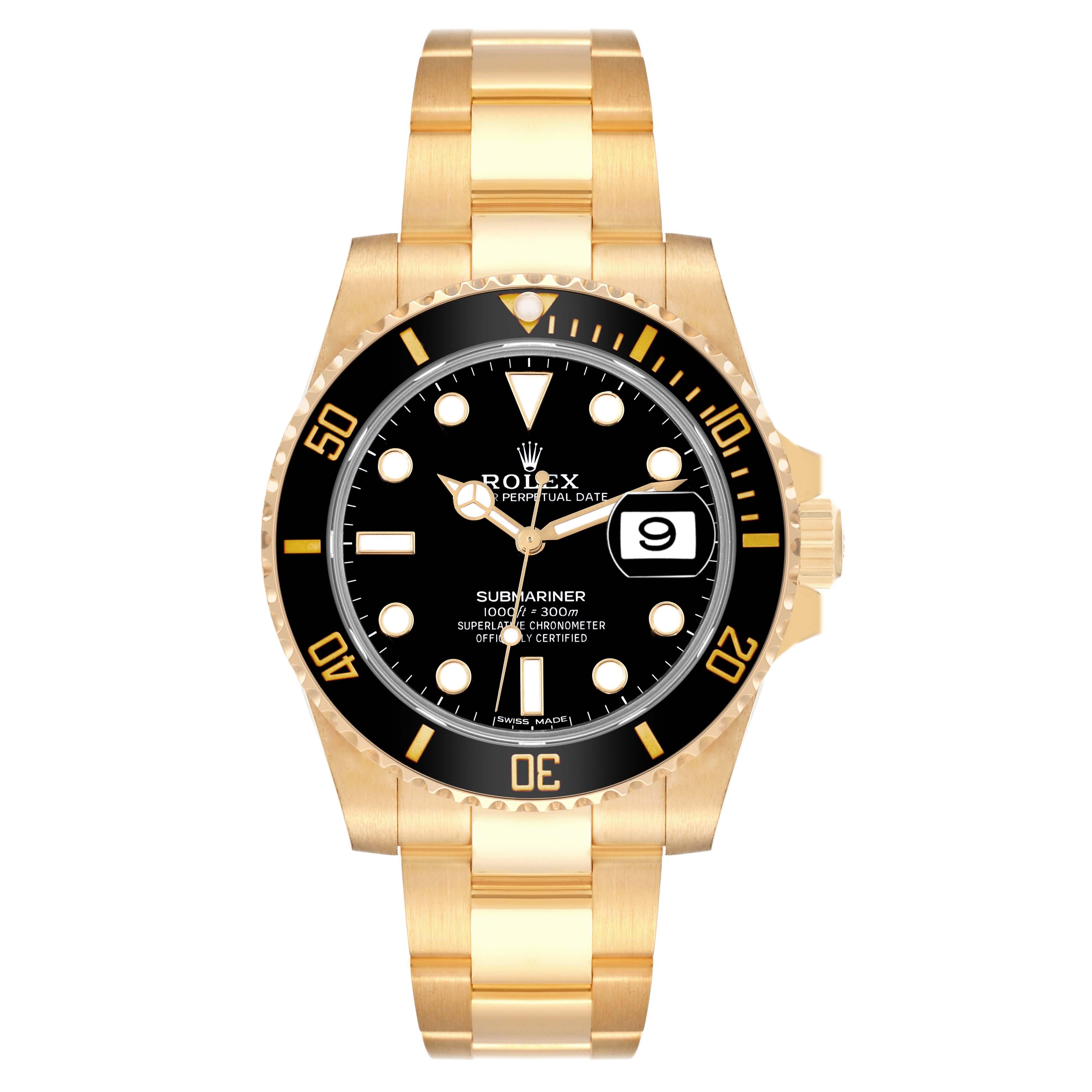 Rolex Submariner Black Dial Yellow Gold Mens Watch 116618 Box Card Pour hommes en vente