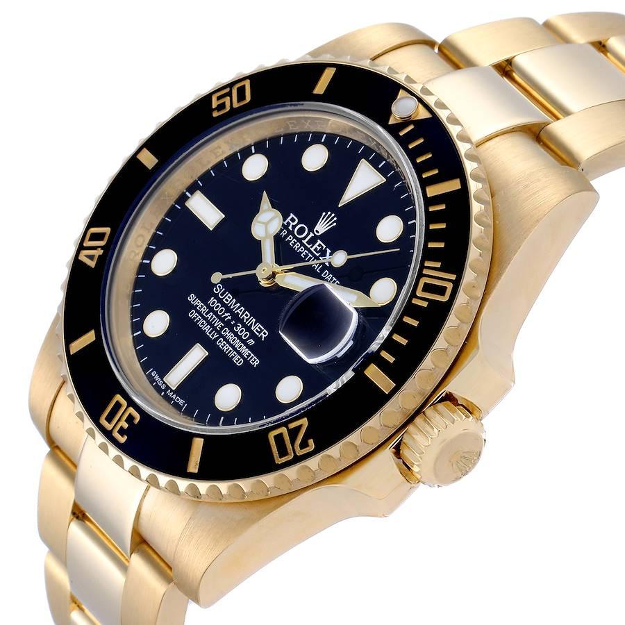 Rolex Submariner Black Dial Yellow Gold Men's Watch 116618 Box Card 2
