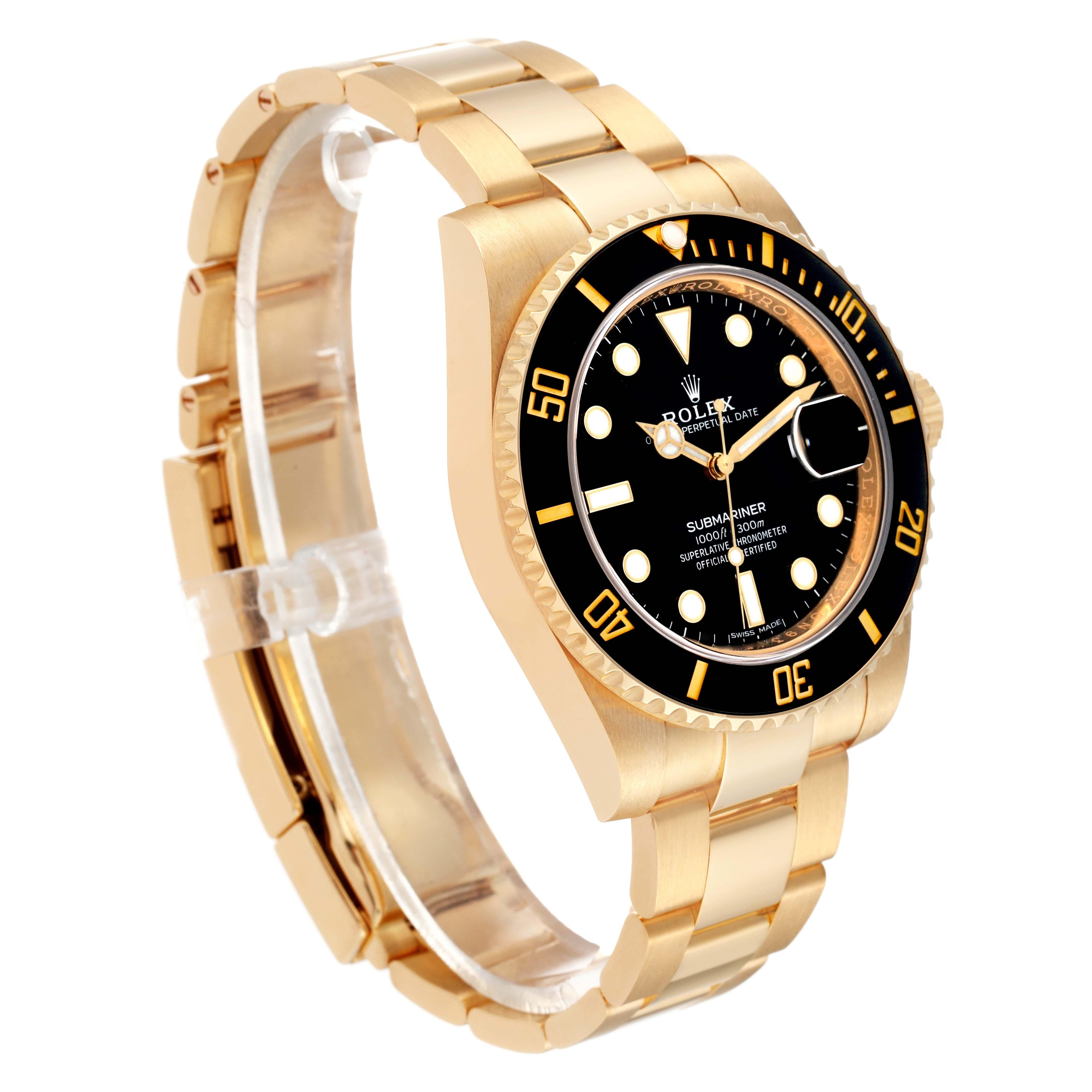 Rolex Submariner Black Dial Yellow Gold Mens Watch 116618 Box Card For Sale 1