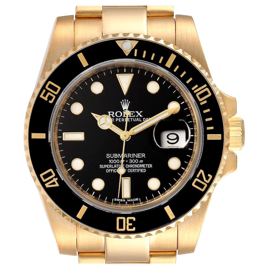 Rolex Submariner Black Dial Yellow Gold Men's Watch 116618 Box Card