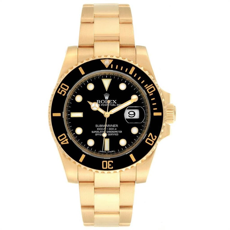 Rolex Submariner Black Dial Yellow Gold Men's Watch 116618 Box For Sale ...