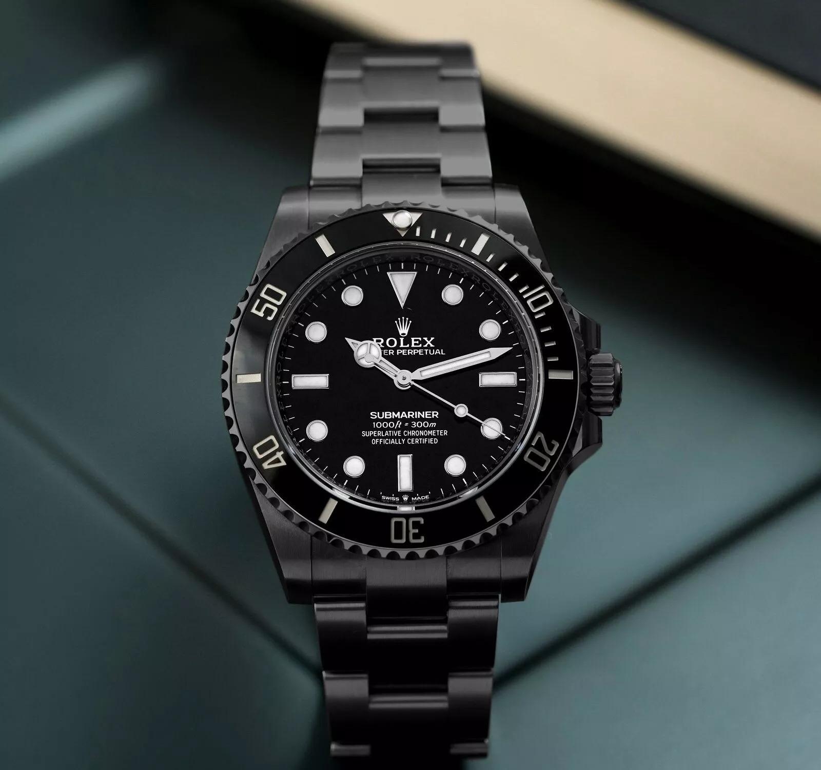 Brand: Rolex
Series: Submariner 
Model: 124060
Case Diameter: 41 mm
Bracelet: Stainless steel
Dial: Black dial
Aftermarket black PVD/DLC coating
The sale includes a Rolex watch box and an appraisal certificate which states the watch's