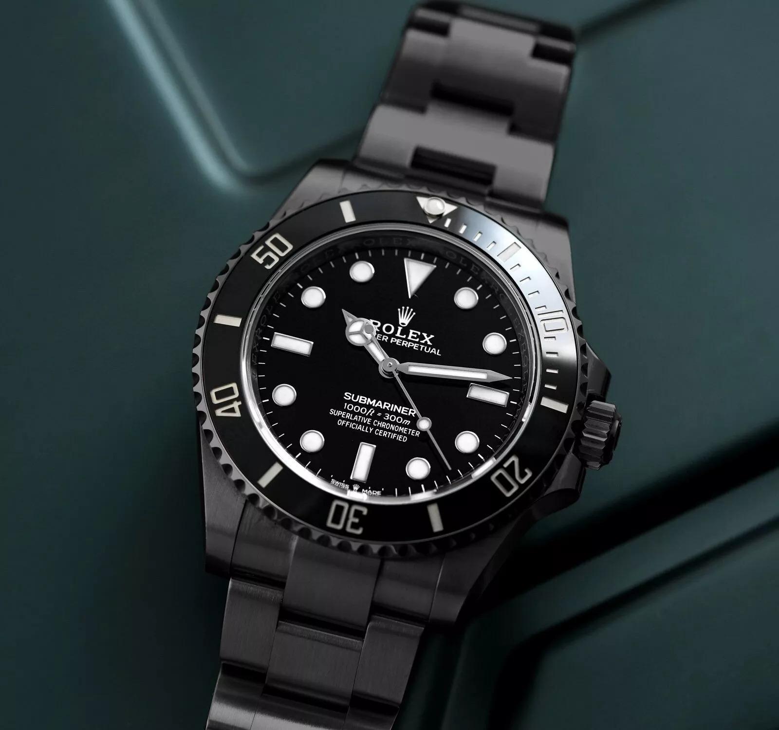 Modern Rolex Submariner Black PVD/DLC Coated Stainless Steel 41mm Watch 124060 For Sale