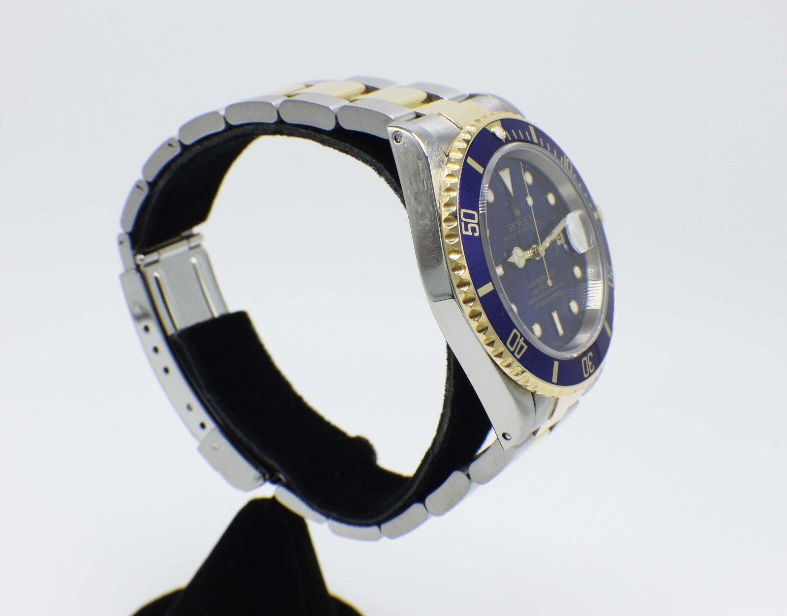 Rolex Submariner Blue 16613 18 Karat Gold and Stainless Steel Box and Papers 2