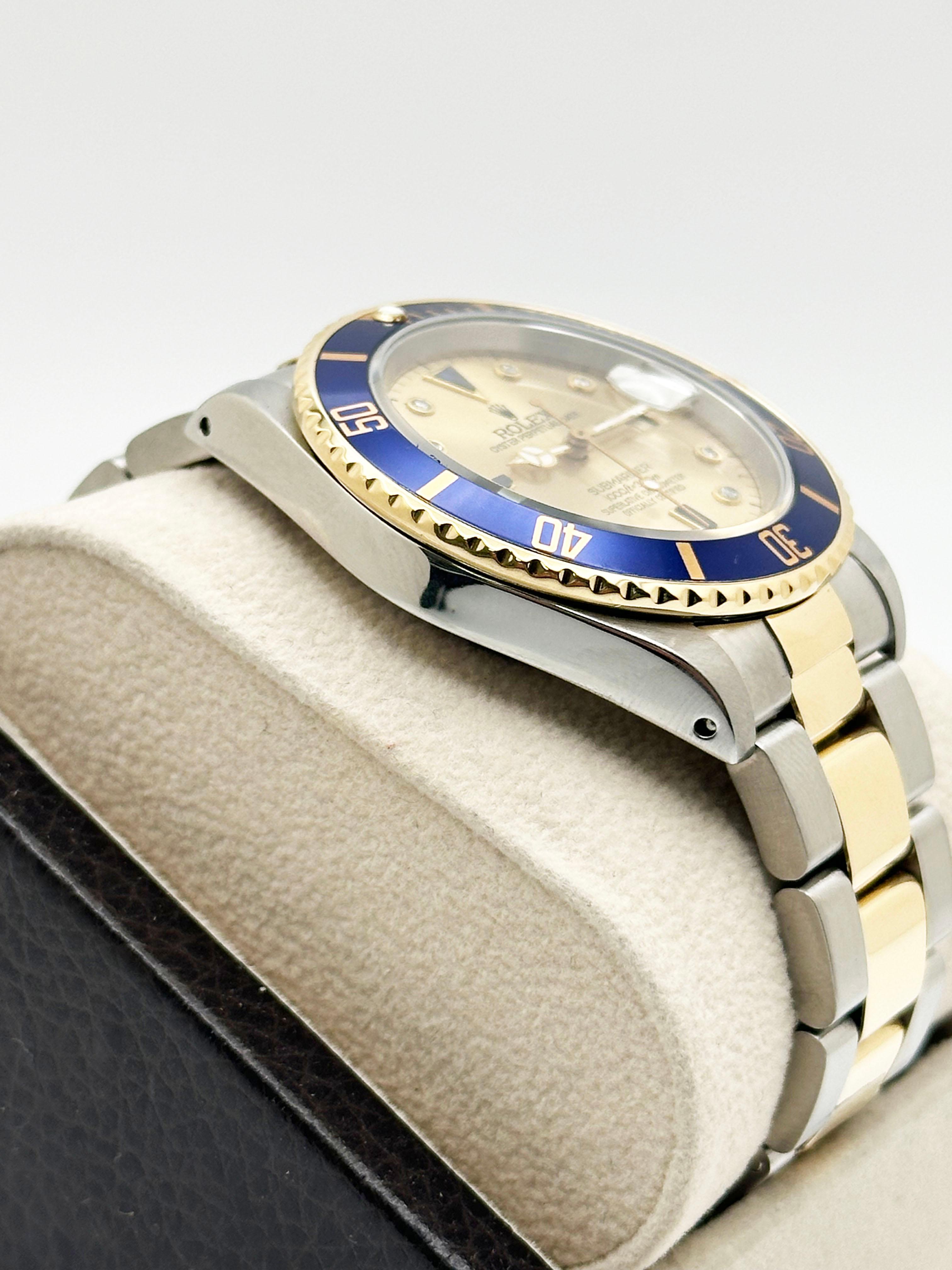 Rolex Submariner Azul 16613 Champán Serti Esfera Diamante Oro Amarillo 18K Acero en venta 2