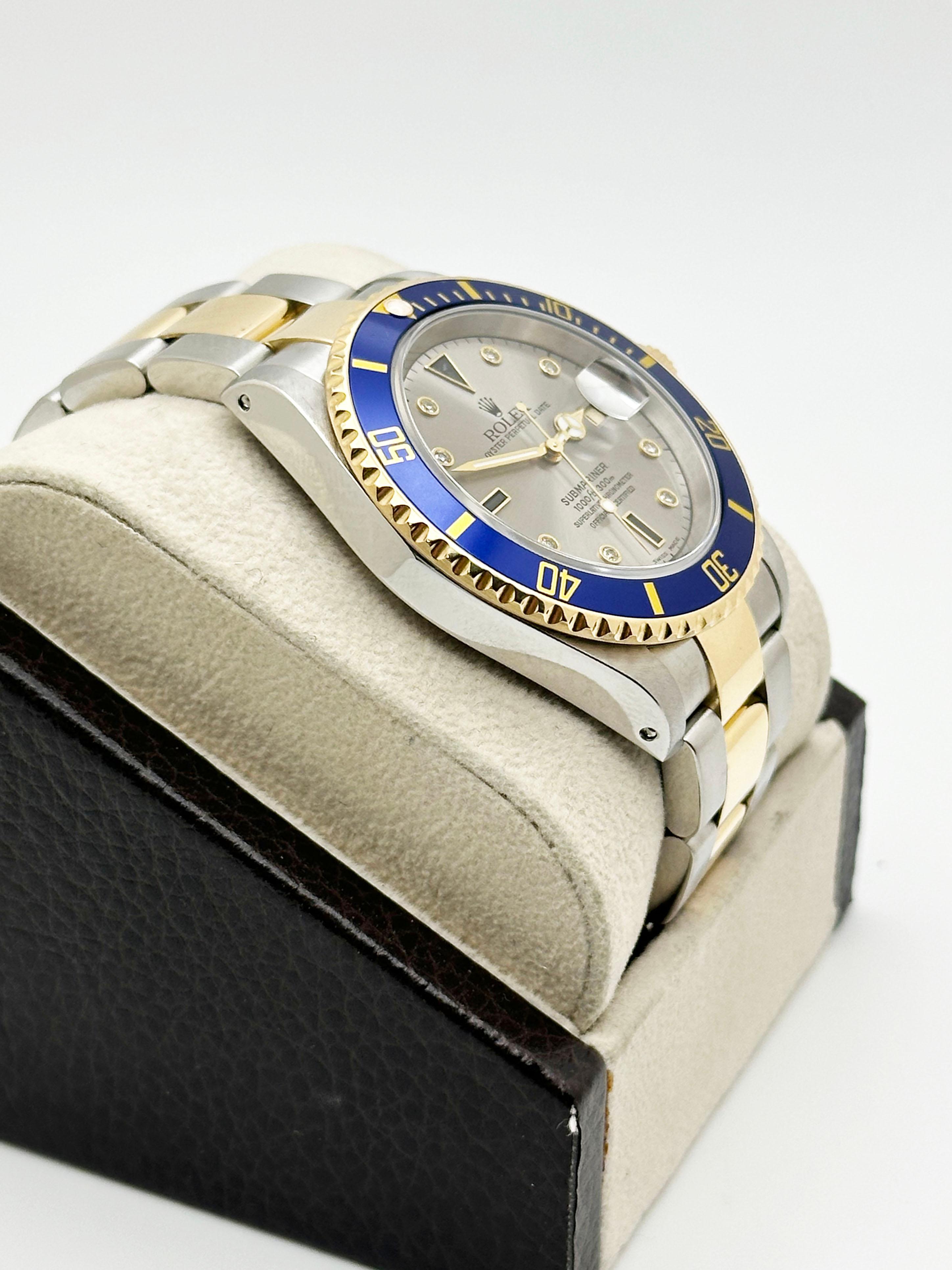 Uomo Rolex Submariner Blu 16613 Argento Quadrante Serti Diamante Zaffiro Acciaio Oro 18 carati in vendita