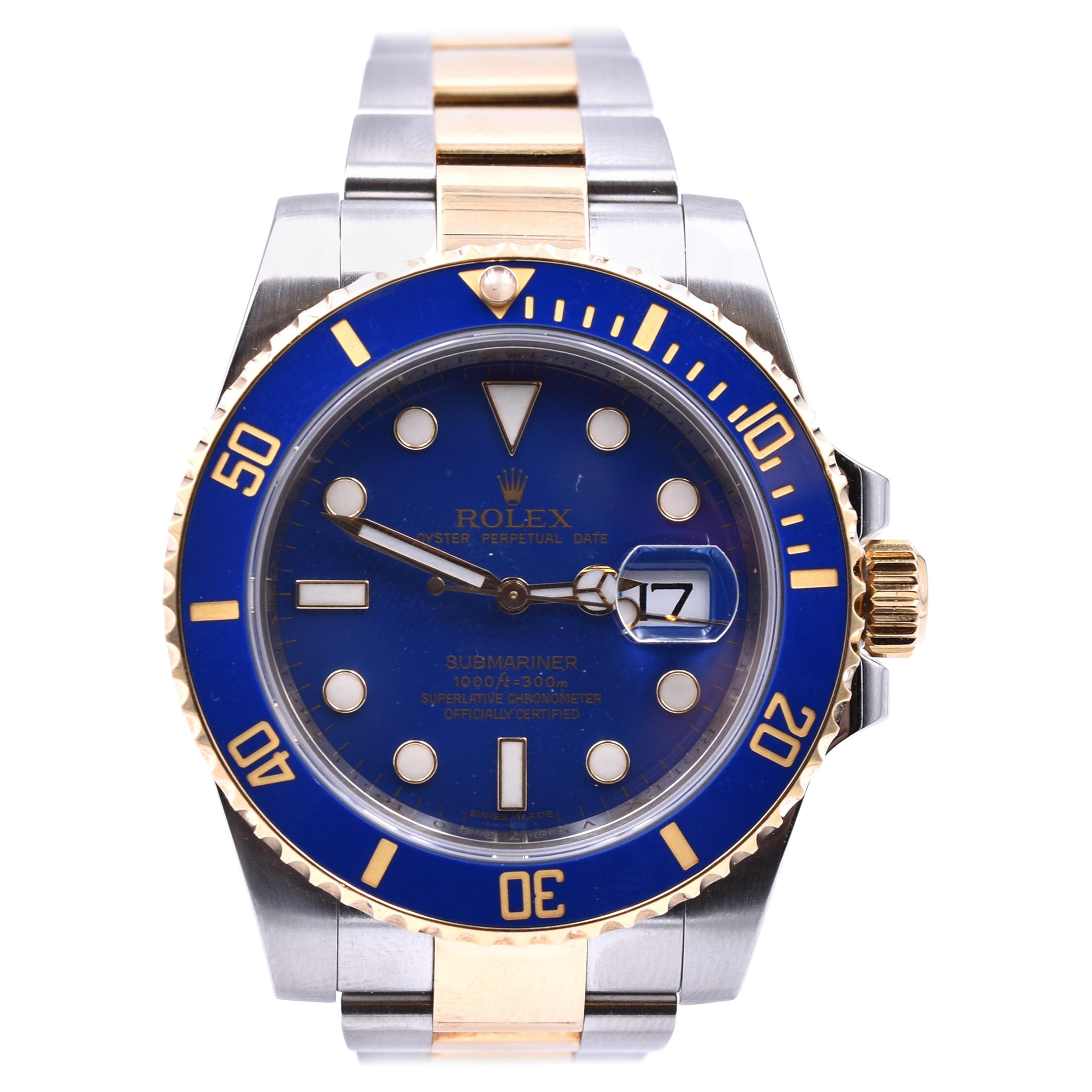 Rolex Submariner Blue Ceramic Submariner Two-Tone 18k Gold Watch Ref 116613LB