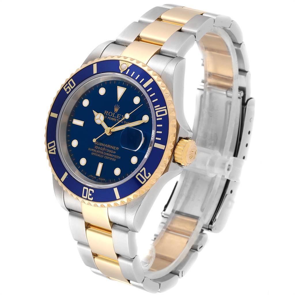 Men's Rolex Submariner Blue Dial and Bezel Steel Gold Watch 16613 Box Papers For Sale