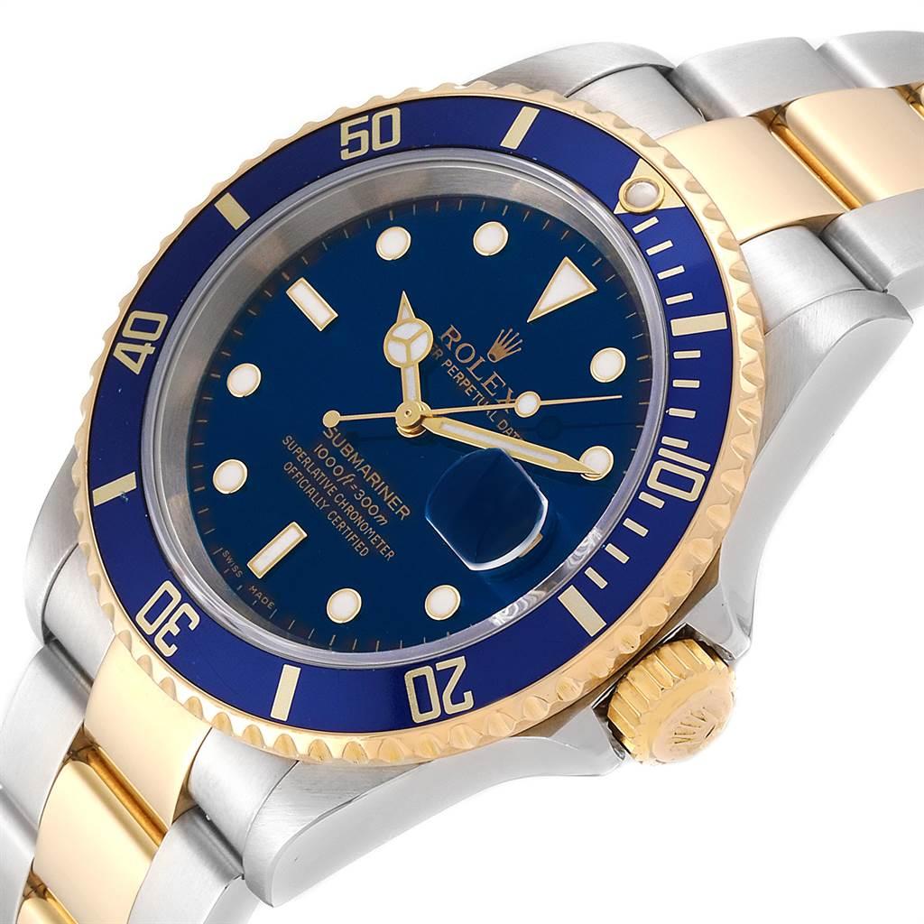 Rolex Submariner Blue Dial and Bezel Steel Gold Watch 16613 Box Papers For Sale 1