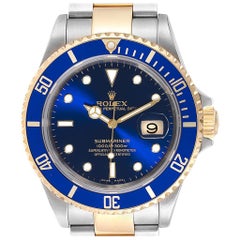 Rolex Submariner Blue Dial and Bezel Steel Gold Watch 16613 Box Papers