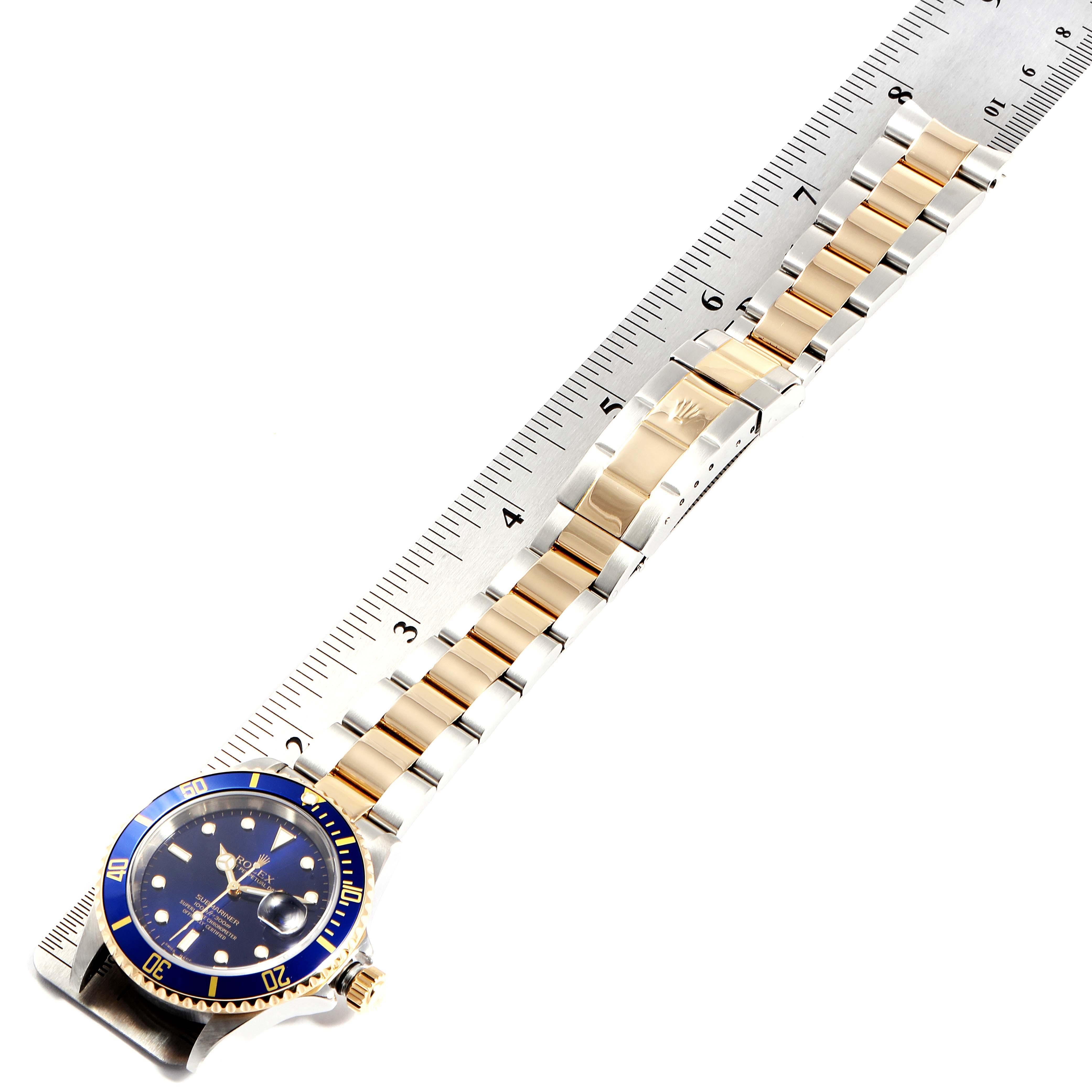 Rolex Submariner Blue Dial Bezel Steel Yellow Gold Men's Watch 16613 7