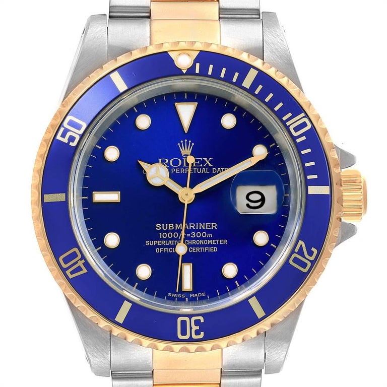 Rolex Submariner Blue Dial Bezel Steel Yellow Gold Men's Watch 16613 ...