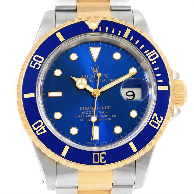Rolex Submariner Blue Dial Bezel Steel Yellow Gold Men's Watch 16613 ...