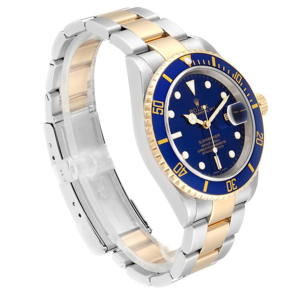 Rolex Submariner Blue Dial Bezel Steel Yellow Gold Men's Watch 16613 In Excellent Condition For Sale In Atlanta, GA