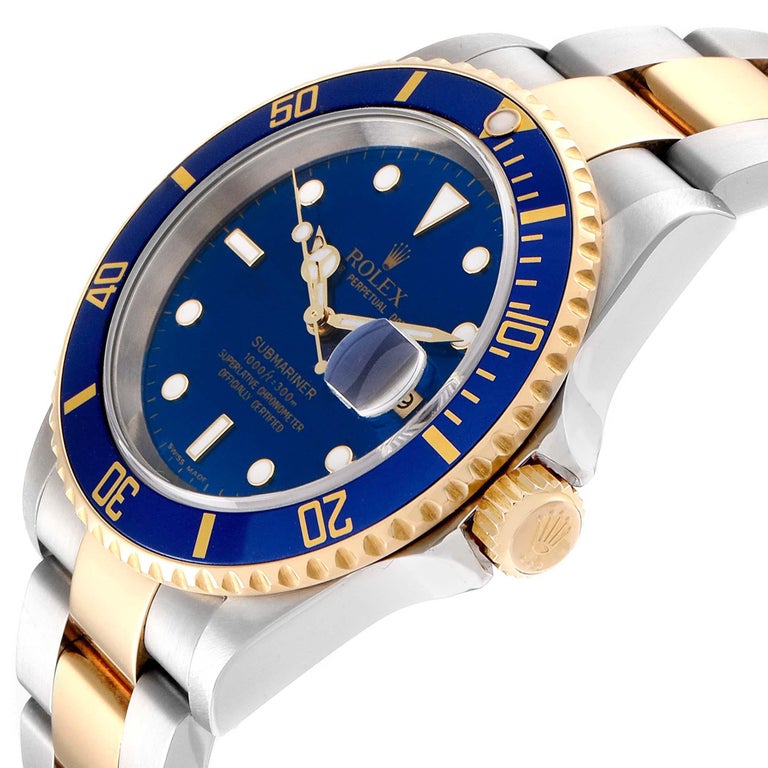 Rolex Submariner Blue Dial Bezel Steel Yellow Gold Men S Watch 16613 For Sale At 1stdibs