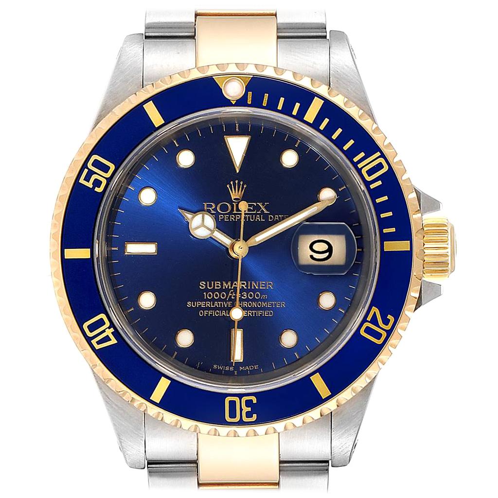 Rolex Submariner Blue Dial Bezel Steel Yellow Gold Men's Watch 16613