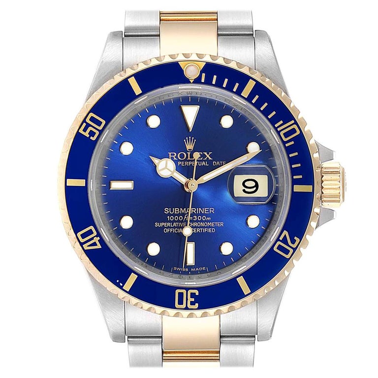 Rolex Submariner Blue Dial Bezel Steel Yellow Gold Men’s Watch 16613 ...