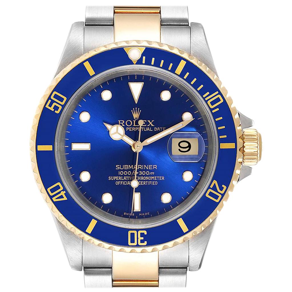 Rolex Submariner Blue Dial Bezel Steel Yellow Gold Men's Watch 16613 For Sale