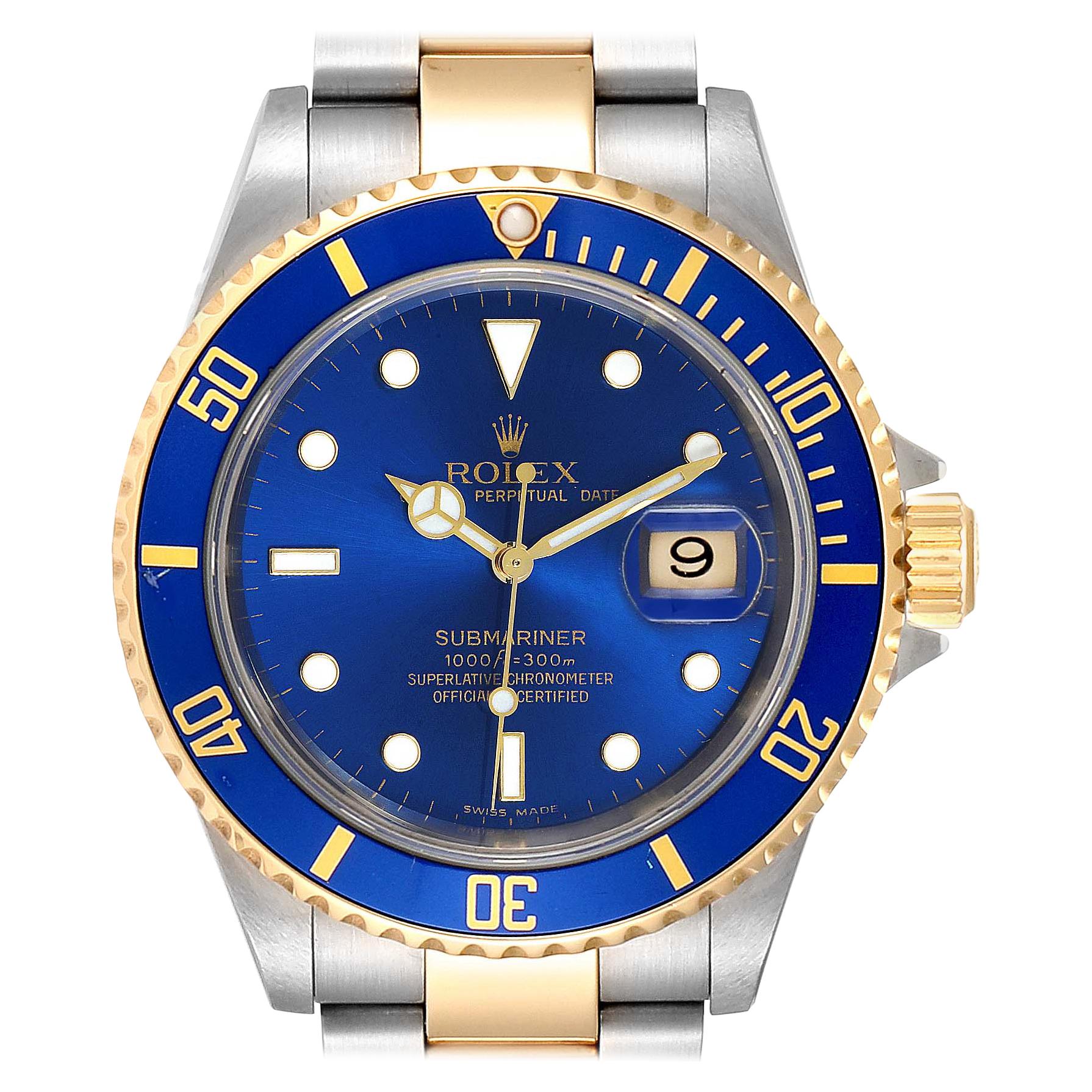 Rolex Submariner Blue Dial Bezel Steel Yellow Gold Men’s Watch 16613