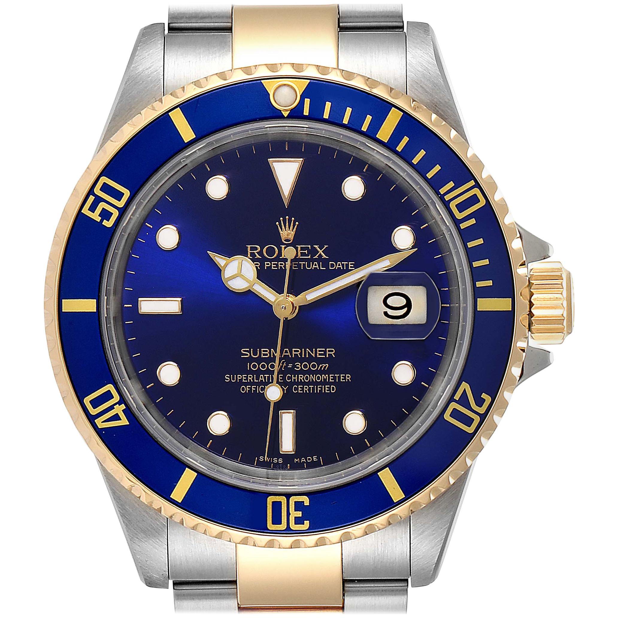 Rolex Submariner Blue Dial Bezel Steel Yellow Gold Men's Watch 16613 For Sale