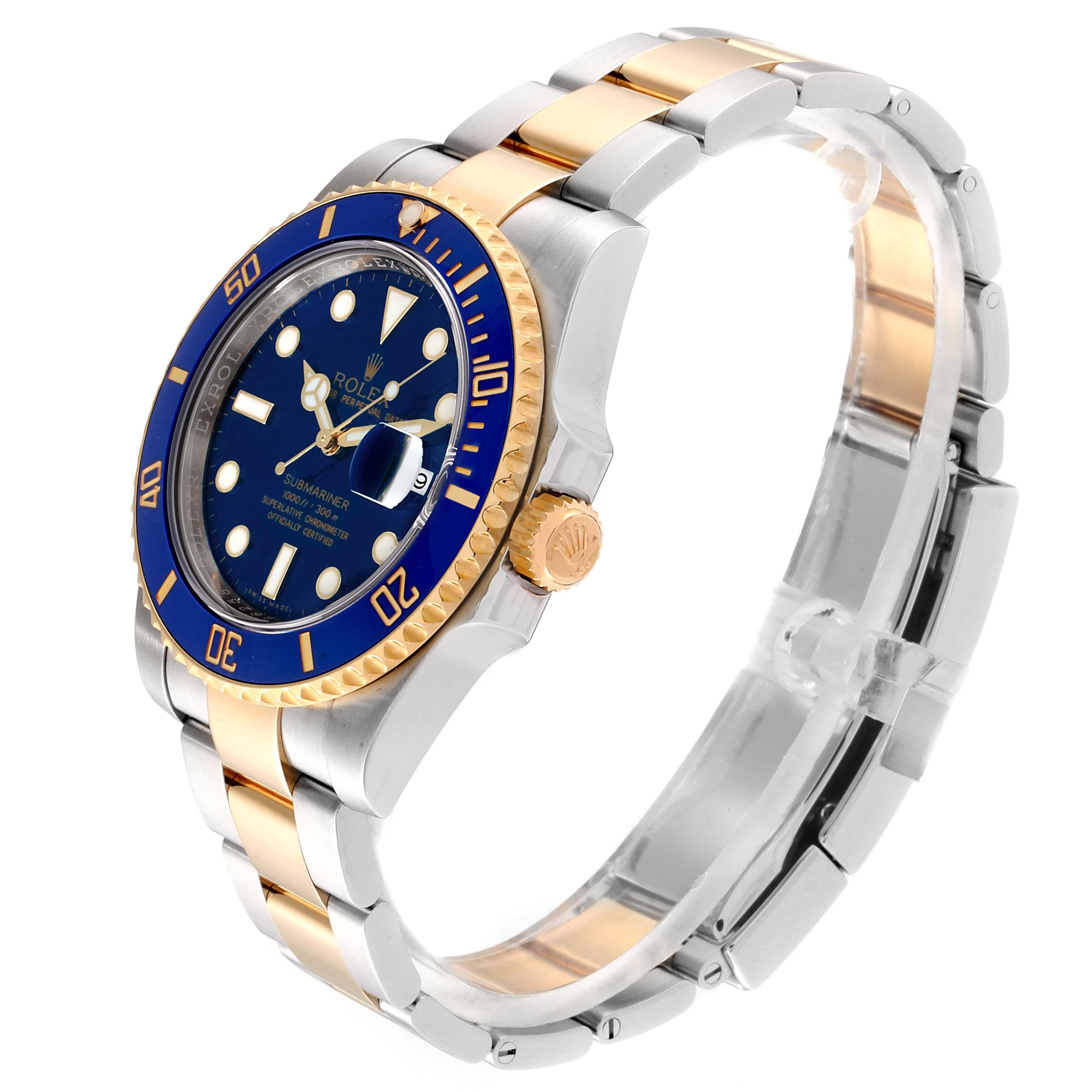 Rolex Submariner Blue Dial Steel Yellow Gold Men's Watch 116613 Box Card In Excellent Condition For Sale In Atlanta, GA