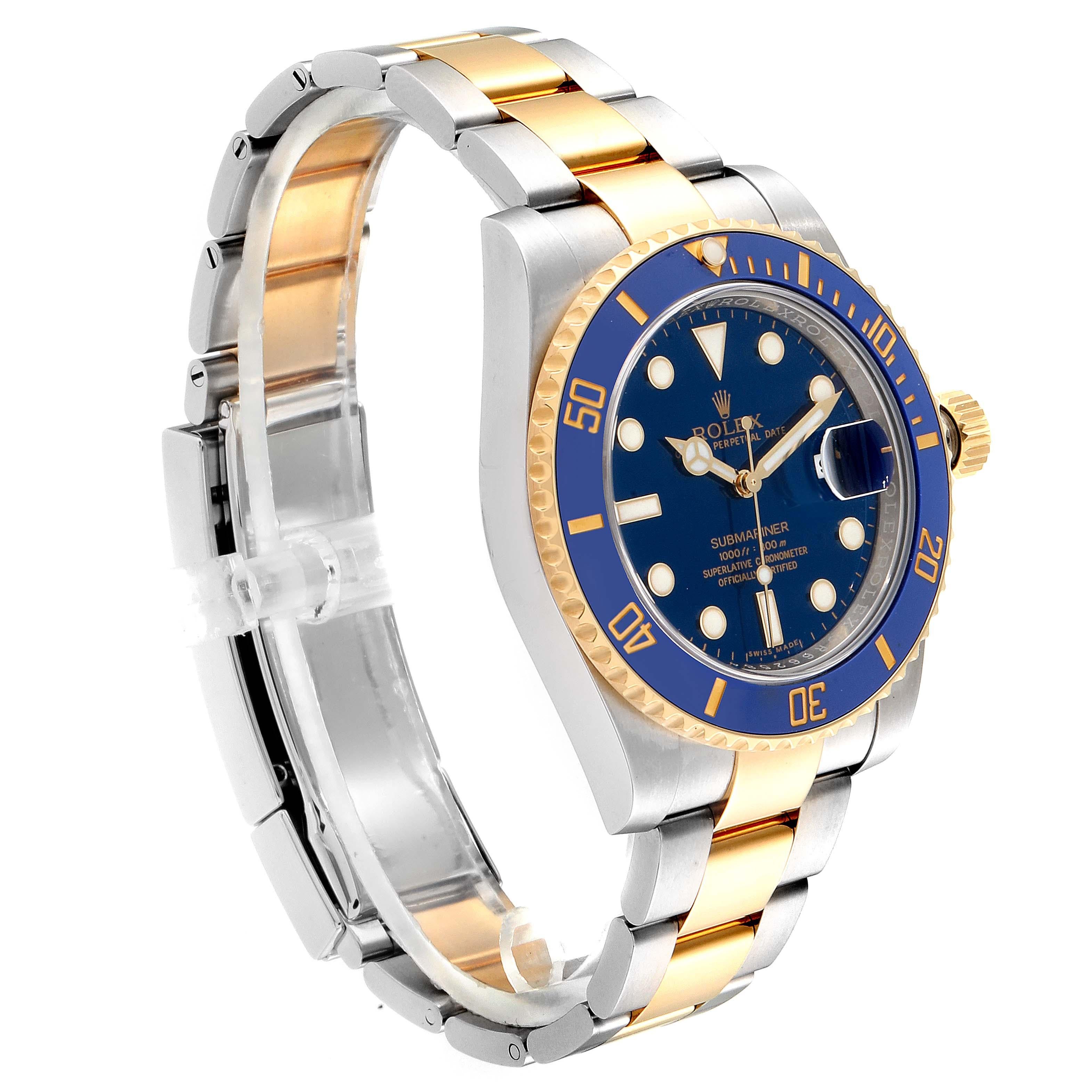 Rolex Submariner Blue Dial Steel Yellow Gold Men's Watch 116613 Box Card 1