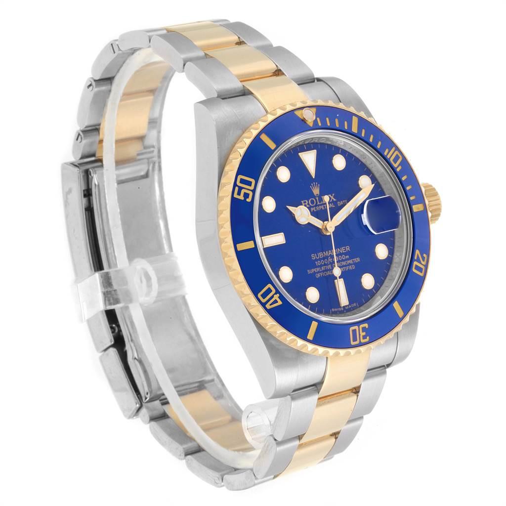 Rolex Submariner Blue Dial Steel Yellow Gold Men's Watch 116613 Box Card For Sale 2