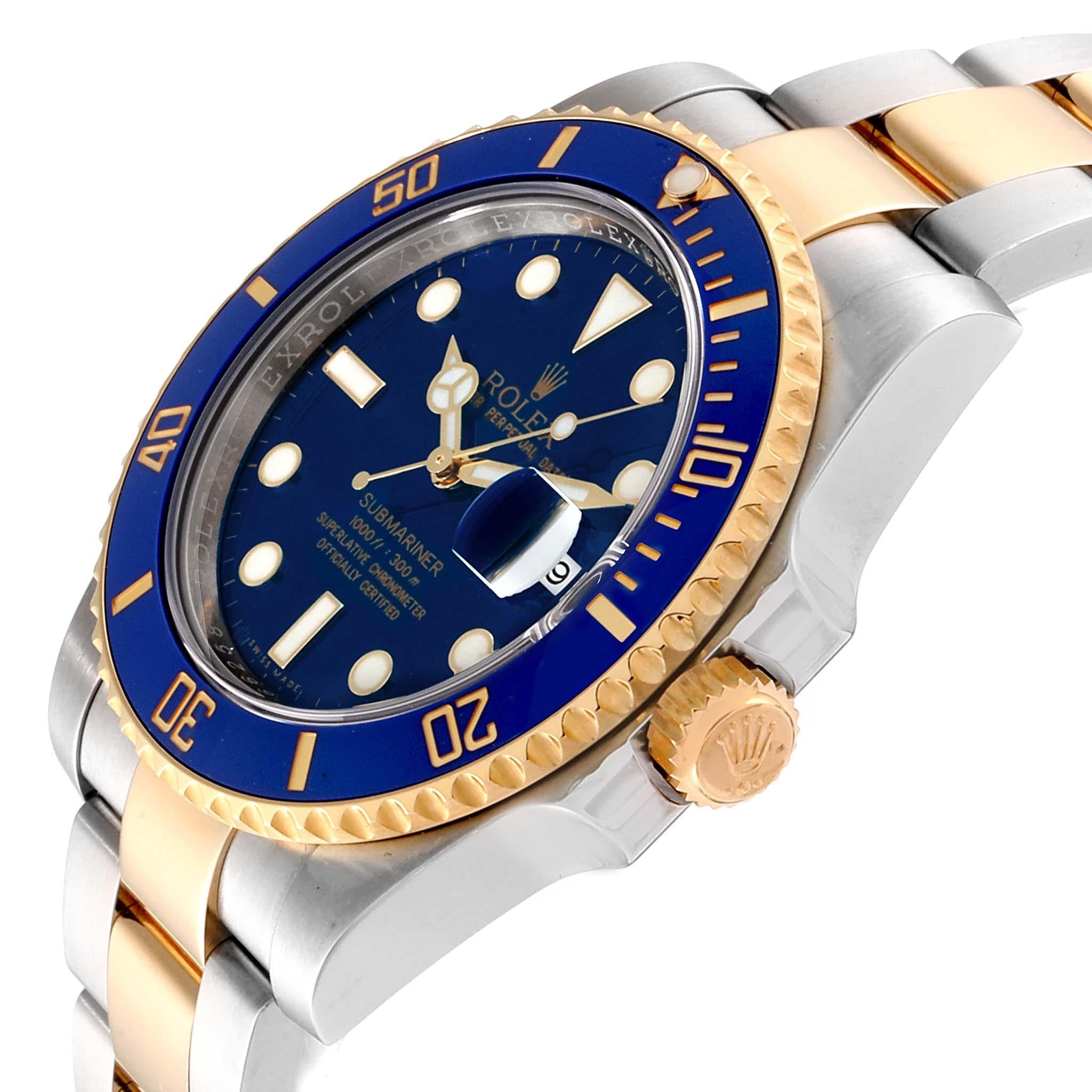 Rolex Submariner Blue Dial Steel Yellow Gold Men's Watch 116613 Box Card For Sale 2