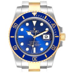 Rolex Submariner Blue Dial Steel Yellow Gold Men's Watch 116613 Box Card