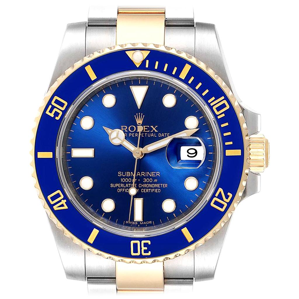 Rolex Submariner Blue Dial Steel Yellow Gold Men’s Watch 116613 Box Card