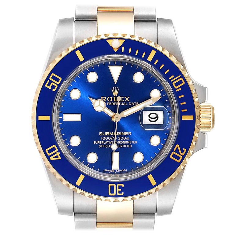 Rolex Submariner Blue Dial Steel Yellow Gold Men’s Watch 116613 Box ...